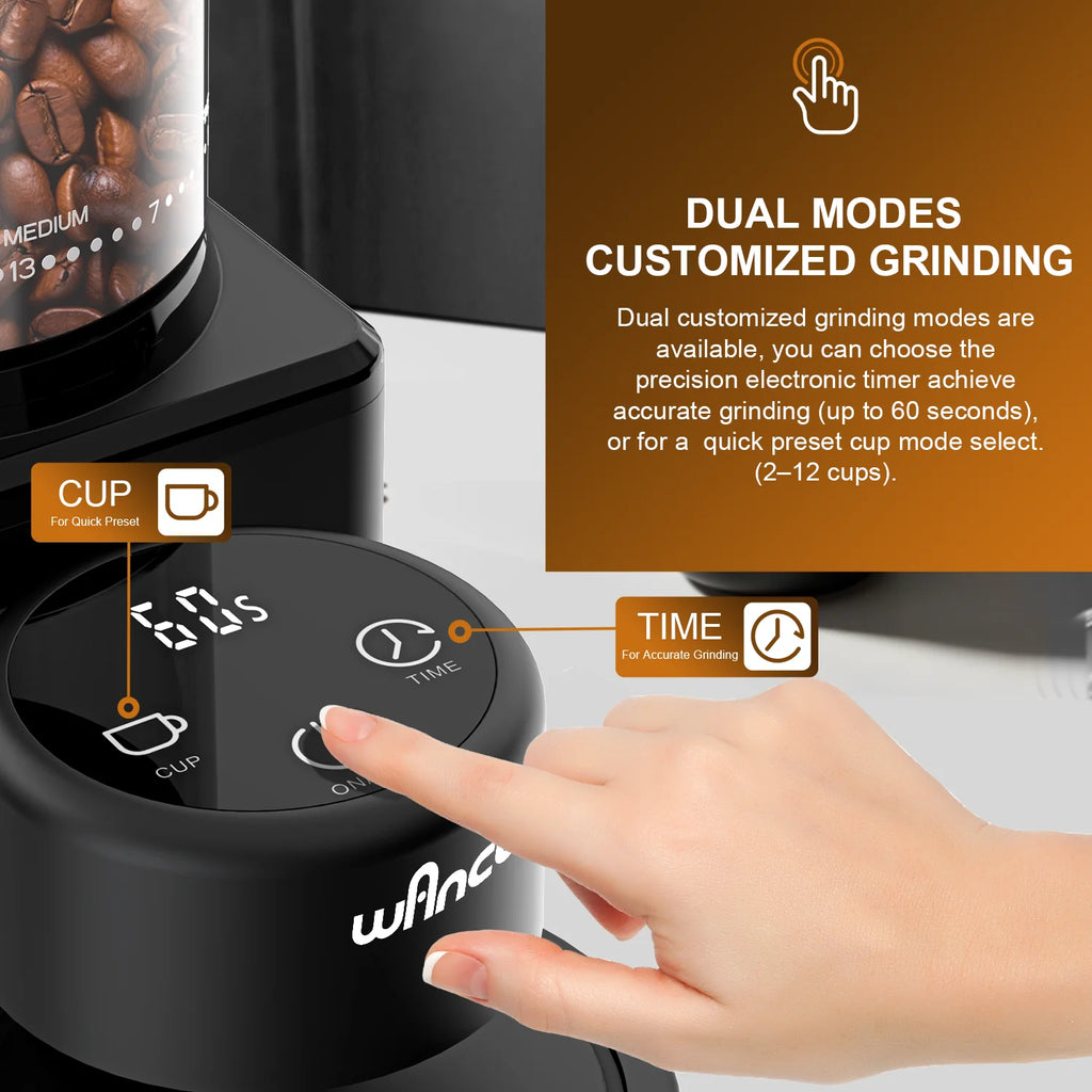 Electric Conical Burr Grinder Coffee Bean Grinder with 25 Grind Setting for French Espresso Touchscreen Dual Modes Grinding