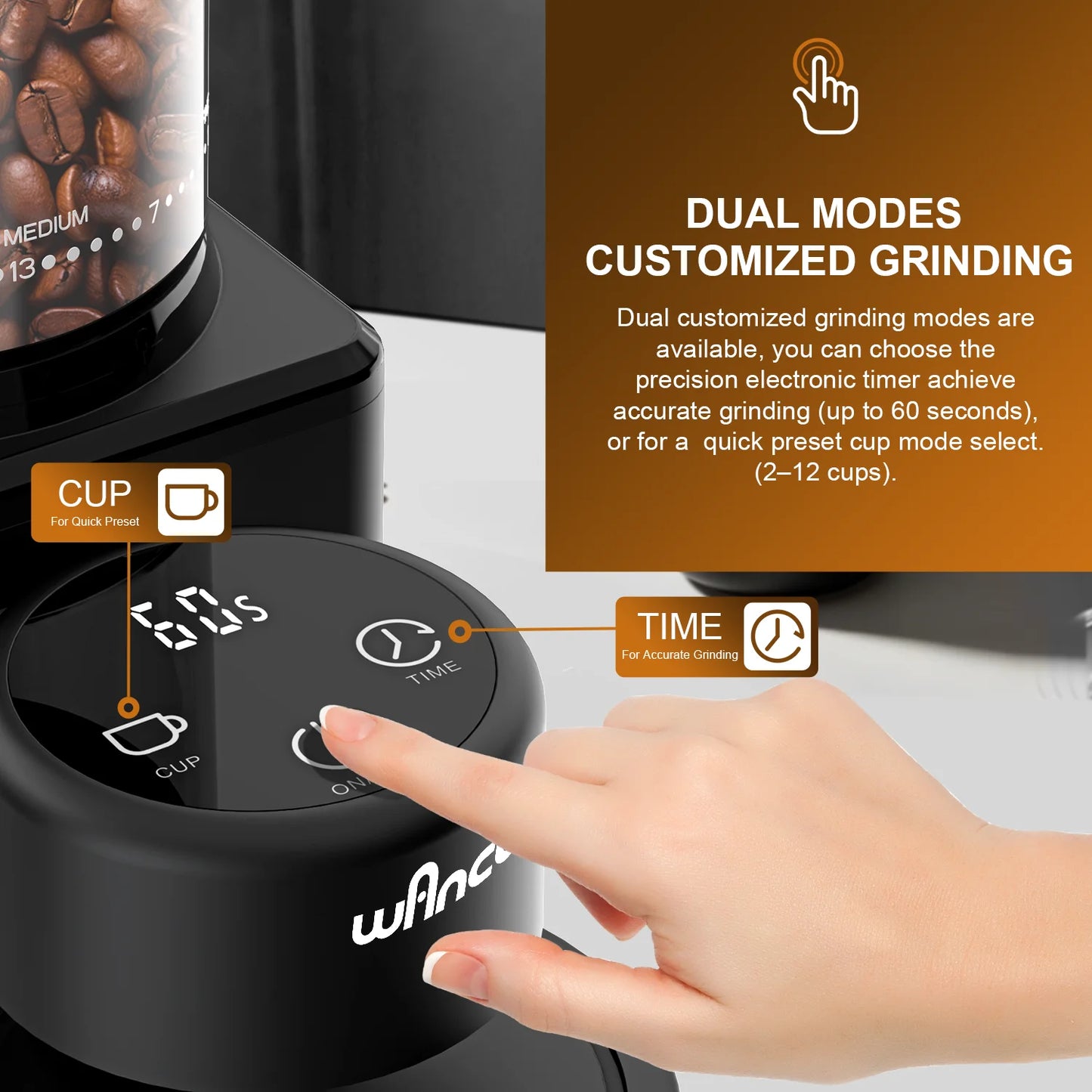 Electric Conical Burr Grinder Coffee Bean Grinder with 25 Grind Setting for French Espresso Touchscreen Dual Modes Grinding