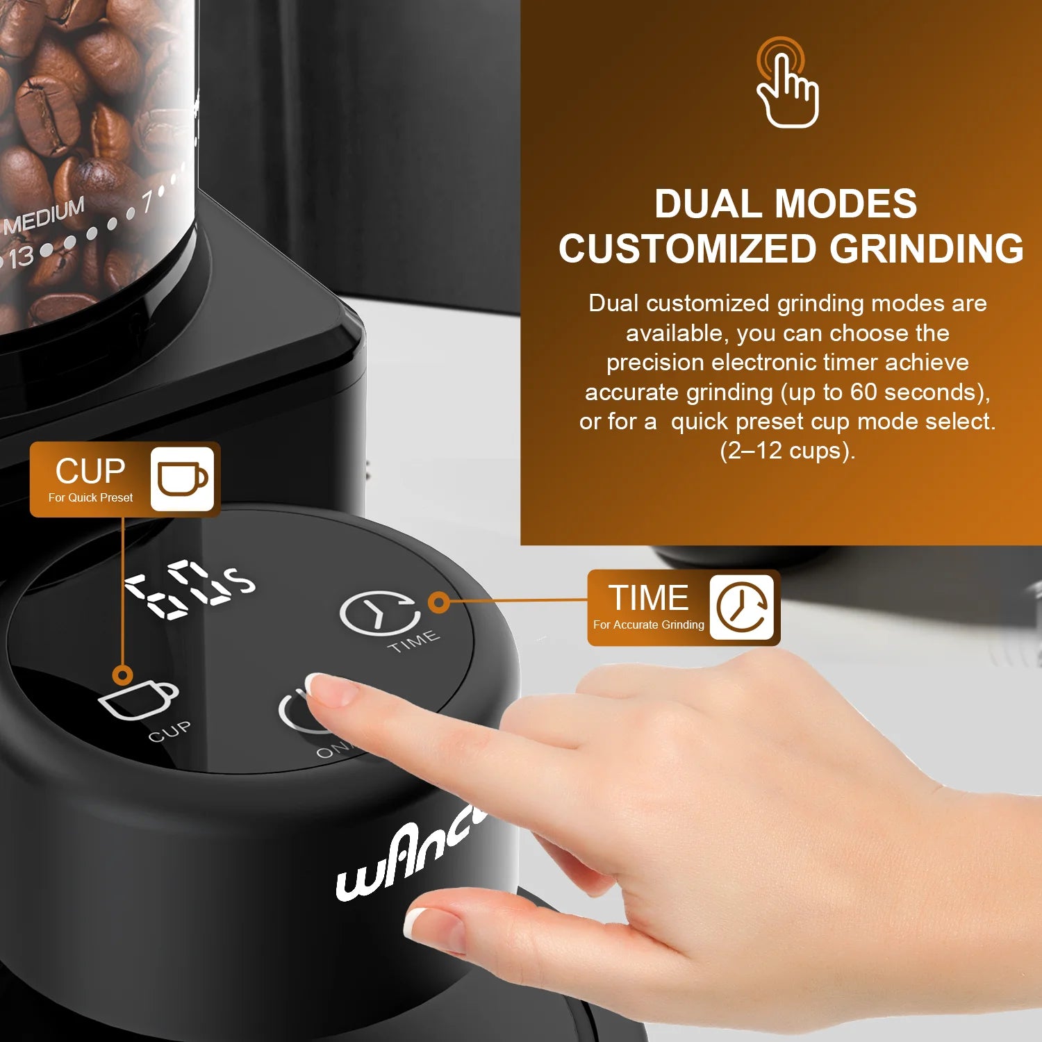 Electric Conical Burr Grinder Coffee Bean Grinder with 25 Grind Setting for French Espresso Touchscreen Dual Modes Grinding