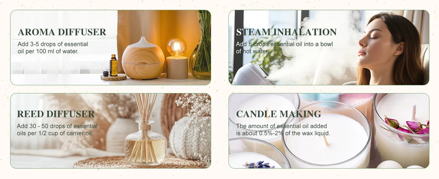 PHATOIL 1PCS Aromatherapy Essential Oil 30ml Lemon Eucalyptus Lavender Bergamot Jasmine Juniper Rose Vanilla Aroma Essential Oil