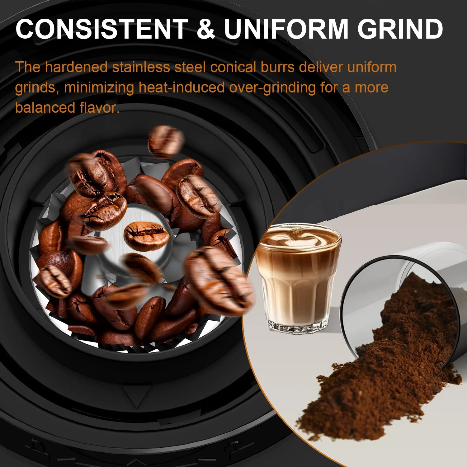 Electric Conical Burr Grinder Coffee Bean Grinder with 25 Grind Setting for French Espresso Touchscreen Dual Modes Grinding